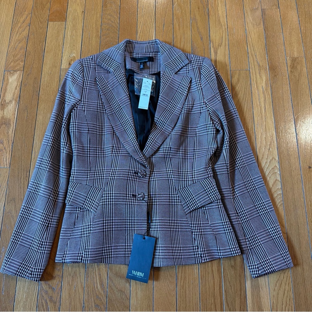NWT New White House Black Market Sz 4 Signature Blazer Black & Red Plaid Career